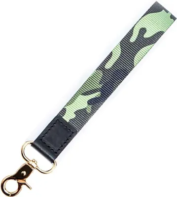 Produktbild von Leder-Schlüsselband mit kurzem Handgelenkband und runder Schnalle für Schlüssel, ID-Kartenhalter und Mobiltelefon.