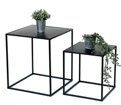 Obrázok produktu pre DanDiBo Konferenčný stolík čierny kovový Sada 2 príručných stolíkov Obývacia izba 96252 Stolík Príručný stolík 52 cm a 42 cm Pohovka Stolík do kuchyne Moderný