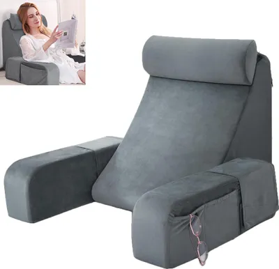 Produktbild von Bett-Rückenlehnenkissen 48 cm, Lesekissen für Erwachsene, ideal zum Lesen, Fernsehen & Relaxen, Grau, 14"×15,7"×18,9"