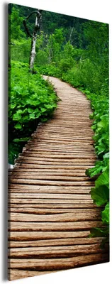 Produktbild von Wallario Premium Leinwandbild Holzweg im Wald in Größe 80 x 200 cm