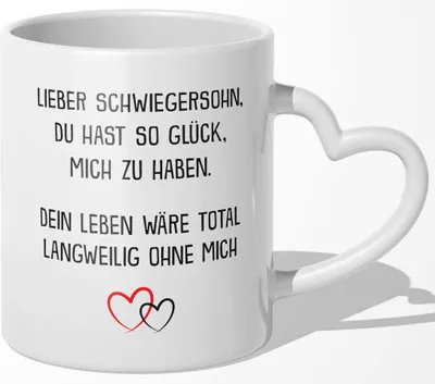 Produktbild von 22Feels Schwiegersohn Geschenk Bräutigam Hochzeit Tasse Männer Herrentag Hochzeitstag Weihnachten Geburtstag Kaffeetasse Haferl (Herzhenkel Weiss)