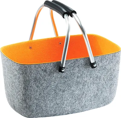 Produktbild von Kobolo plstěný košík nákupní košík - skládací rukojeť - plsť - šedá oranžová - 36x22x18 cm - taška na přenášení plstěný košík taška dárkový koš k dispozici mnoho barev