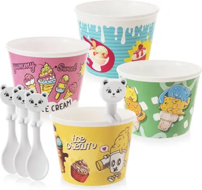 Obrázok produktu pre 4x zmrzlinové poháre s lyžičkou na zmrzlinu dezertné misky pre deti sada