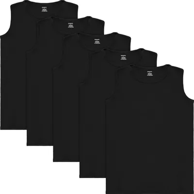 Produktbild von BRUBAKER 5er Pack Herren Muskelshirt Tank Top Unterhemd - Rundhals Ausschnitt - aus hochwertiger Baumwolle (glatt) - Extra Lang - Nahtlos - Schwarz - Größe S