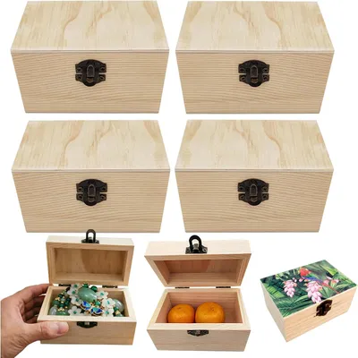 Immagine prodotto di Set di 4 scatole in legno, dimensioni 10 x 6 x 6 cm, legno naturale, ideali per progetti creativi