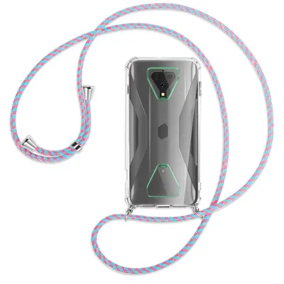 Produktbild von Handykette Backcover-Schutzhülle mit Band (Metall silberfarben) für Xiaomi Black Shark 3 - pink/mint