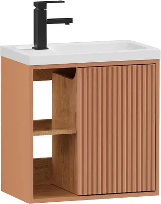 Produktbild von Waschtisch mit Unterschrank hängend 50,5cm, Waschtisch kleine, Rosa | Waschbecken mit Wasserhahn, Waschtischunterschrank, Waschplatz ausreichend Stauraum,Badmöbel Set für Badezimmer Gäste-WC