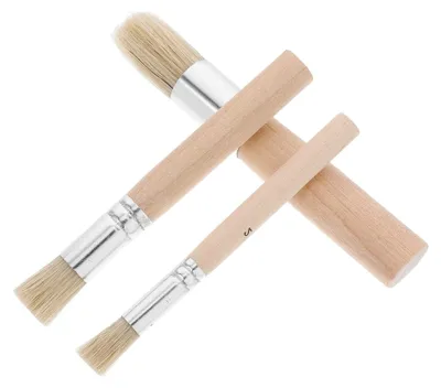 Produktbild von 3-teiliges Set Rundpinsel für Acryl- und Ölmalerei mit Naturborsten und Holzgriff