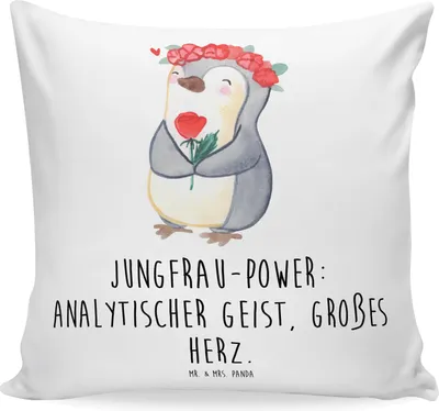 Produktbild von Mr. & Mrs. Panda Kissen 40x40 Jungfrau Astrologie - Weiß - Geschenk, Tierkreiszeichen, Couchkissen, Sternzeichen, Geburtstagsgeschenk, zier, für sofa, Dekokissen, Deko