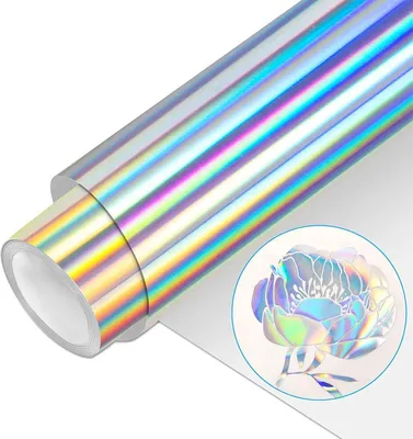 Obrázek produktu pro Holografická HTV fólie pro přenos tepla 30,5 cm x 1,52 m, stříbrný laserový vinyl pro DIY oblečení, tašky a textil, snadno se stříhá a žehlí