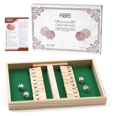 Produktbild von Würfelspiel Shut the Box Brettspiel - Holzspiel - Zahlenspiel - 4 Würfel - 2 Spieler