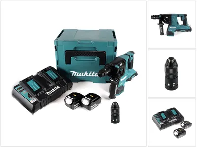 Produktbild von Makita DHR 281 PMJ Brushless Akku Bohrhammer 28 mm 2x 18 V für SDS-PLUS mit Schnellwechselfutter im Makpac + 2x 4,0 Ah Akku + Doppelladegerät