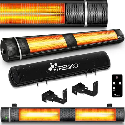 Immagine prodotto di TRESKO riscaldatore radiante a infrarossi 3000W nero con telecomando e copertura | riscaldatore da patio elettrico con 3 impostazioni di calore | riscaldatore da patio per interni e per esterni | riscaldatore radiante a parete riscaldatore a infrarossi riscaldatore al quarzo riscaldatore da tavolo