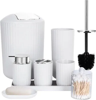 Produktbild von Badezimmer-Set 8-teilig mit Mülleimer, Seifenspender, Zahnbürstenhalter, Toilettenbürste