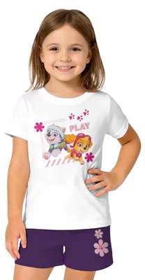 Produktbild von Paw Patrol Schlafanzug für Mädchen - Play - Kinder Pyjama Set Kurzarm Oberteil mit Hose Weiß/Lila 122-128