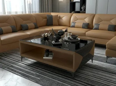 Productafbeelding van Salontafel Modern Blauw Bruin Hoogglans Elegant Woonkamer Salontafel Luxe