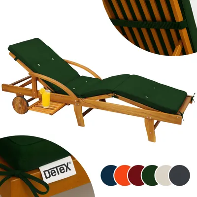 Produktbild von DETEX® Auflage Liege wetterfest UV-beständig Schlaufen Zugband 5cm Dicke Polster Gartenmöbel Sonnenliege Gartenliege 195x55x5cm Zierknöpfe Grün