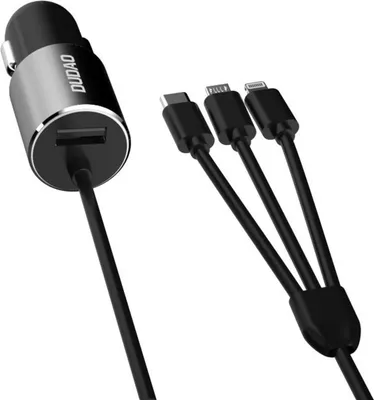 Obrázok produktu pre Dudao R5ProN nabíjačka do auta s káblom 3 v 1 USB C Micro USB Lightning adaptér do zapaľovača smartfón