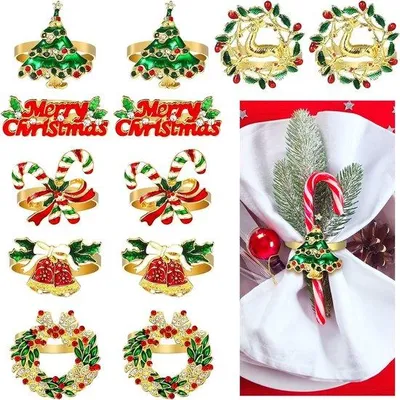 Produktbild von Goldservetringe - 12er Set - Vintage Tafeldekoration Kerstkränze