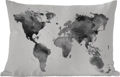 Produktbild von MuchoWow® Outdoor Kissen - Weltkarte - Aquarell - Schwarz - Weiß - Kinder - Jungen - Mädchen - 60x40 cm - Wetterfest - Lounge Kissen - Zierkissen - Kissen für Innenräume