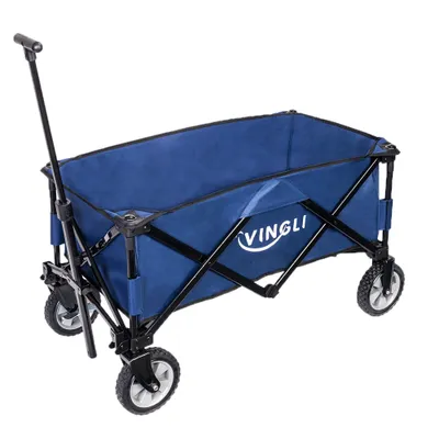 Produktbild von FCH Bollerwagen faltbar Handwagen Transportkarre Gerätewagen | klappbar | Vollgummi-Reifen | bis 100 kg Tragkraft transportwagen Gartenanhänger,Blau