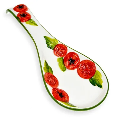 Produktbild von Handgefertigte Löffelablage aus italienischer Keramik im Tomatendesign, Löffelhalter 28 cm