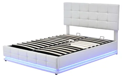 Immagine prodotto di Letto imbottito - Letto in ecopelle - Letto con contenitore - Letto con illuminazione a LED - Letto con porte USB - 140x200 cm