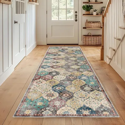 Produktbild von Teppich Läufer für Flur oder Küche, 60x250 cm, Blumenmuster