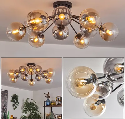 Produktbild von Fossobiubo Deckenlampe aus Metall/Glas in Schwarz/Rauchfarben/Bernsteinfarben