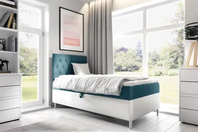 Produktbild von Boxspringbett Gästebett Kinderbett FINJA Nr.1 90x200cm Weiss-Türkis