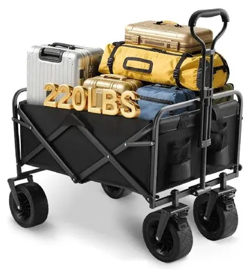 Produktbild von Outdoor Camping Bollerwagen - Faltbarer Transportwagen - Verstellbarer Griff - 600D Oxfordgewebe - Geländereifen 20 cm - Schwarz