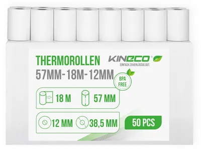 Produktbild von Kineco Ec-Cash Kassenrollen 57mm x 18m x 12mm (50 Rollen) - Thermorollen