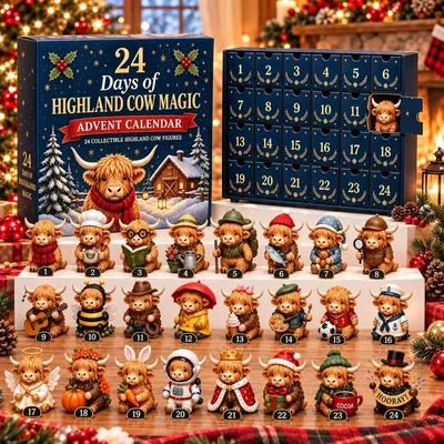Obrázok produktu pre Highland Cow Adventný Kalendár 2026 24 Kusov 3D Vianočný Kalendár 2