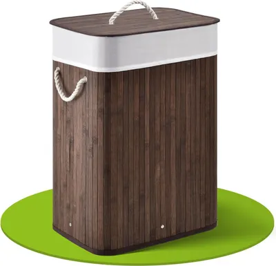 Produktbild von Juskys Bambus Wäschekorb Curly 72 Liter mit Wäschesack, Deckel & Griffen - Braun