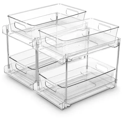 Organizer für Unterschränke, 2er-Set, transparent, 2 Etagen, mit Schublade