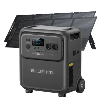 Productafbeelding van BLUETTI Elite 400 Power Station met 2x200W zonnepanelen, 3840Wh Noodstroomaccu met hoge capaciteit en wielen voor thuis, campers en buitengebruik