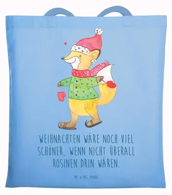 Produktbild von Mr. & Mrs. Panda umhängebeutel Fuchs  Schlittschuhe - Sky Blue - Geschenk, Weihnachtsbaum, Laptoptasche, Schultasche, Weihnachtsmann, Heiligabend, Weihnachten, Winter