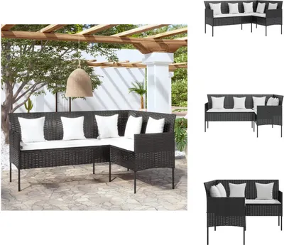 Image de Canapé en L vidaXL avec coussins en rotin synthétique noir - Canapés de jardin