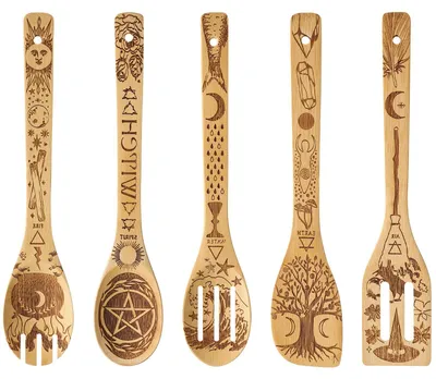 5-teiliges Kochlöffel-Set aus Bambus, 30,3 cm, Hexenmotiv