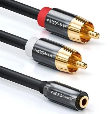 Produktbild von deleyCON 1m Stereo Audio Kabel 3,5mm Klinke auf 2x RCA Cinch - Schwarz