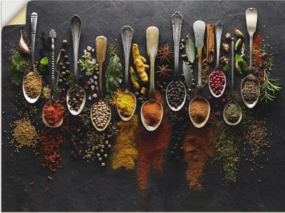 Produktbild von ARTland Wandbild, selbstklebend Kräuter Gewürze Schiefer Größe: 120x90 cm
