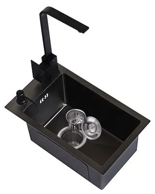 Obrázok produktu pre Čierny drez - Zabudovaný - Nehrdzavejúca oceľ - 38 cm - Udržateľný dizajn