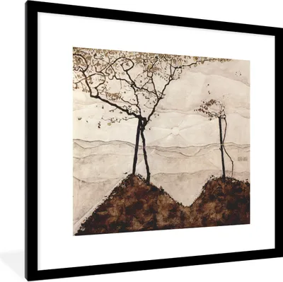 Produktbild von MuchoWow® Gerahmtes Poster Herbstsonne und Bäume - Egon Schiele 40x40 cm - Poster mit Schwarzem Bilderrahmen Wandposter Rahmen Foto Bilder - Poster - Plakat im Rahmen