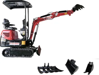 Produktbild von Minibagger mit Kettenantrieb, Benzinmotor, verstellbarem Fahrwerk und schwenkbarem Baggerarm in neuem Design & mit Joystick (BKB941)
