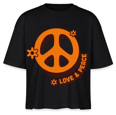 Produktbild von Spreadshirt Love And Peace Retro Hippie Style Design Y2K Boxy Shirt Damen, XXL, Schwarz
