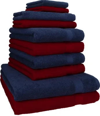 Produktbild von Betz 10-tlg. Handtuch-Set PREMIUM CLASSIC 2 Duschtücher 4 Handtücher 2 Gästetücher 2 Seiftücher  Farbe: dunkelrot & dunkelblau