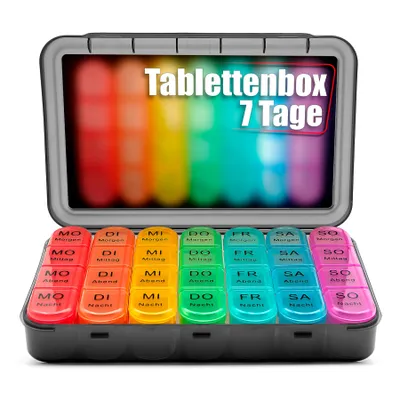 Produktbild von BigDean Tablettenbox 7 Tage luftdicht & lebensmittelecht – Medikamentenbox Morgens, Mittags, Abends & Nacht