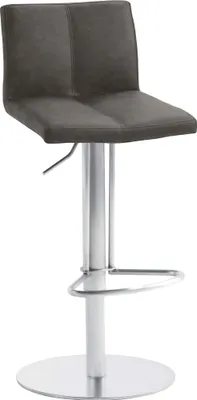 Produktbild von Barhocker - Säulenfuß Edelstahl, Bodenteller rund / Kunstleder Schlamm