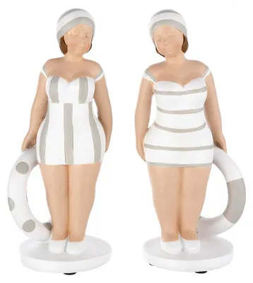 Image de Gilde Figur, "Baigneuse", "Becky", résine synthétique, gris, blanc, L. 9 cm, l. 8 cm, H. 20,5 cm. 89415. 4063387894156. Lot de 2 pièces (assorties)