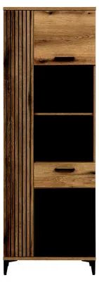 Productafbeelding van Furniture24 Boekenkast Aris AS9, hoge kast met 2 deuren, kast met 2 deuren, model Evoke, eikenhout/zwart glanzend